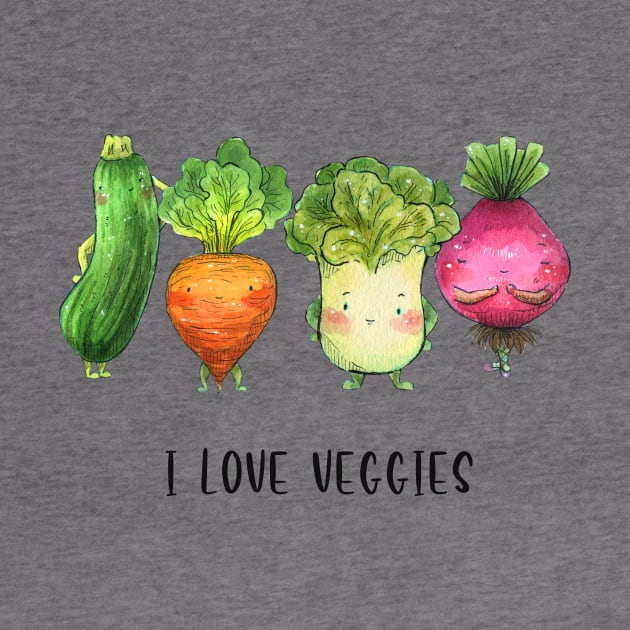 "I love Veggies" Cute Watercolour Handmade by Carlotta Mascolo Art